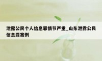 泄露公民个人信息罪情节严重_山东泄露公民信息罪案例